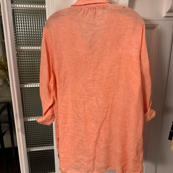 Jones New York Women Plus Sz 2X 100% LINEN  Roll Tab Sleeves Top Coral Peach - Picture 5 of 9